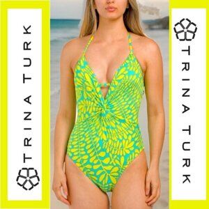 Trina Turk 'Trellis' Twist-Front One-Piece Swimsuit, Lemongrass